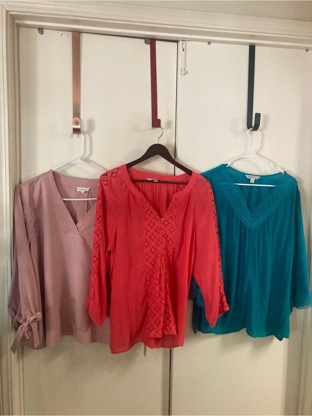 Women’s XL Blouses Bundle of 3. Coral, Teal & Blush.
